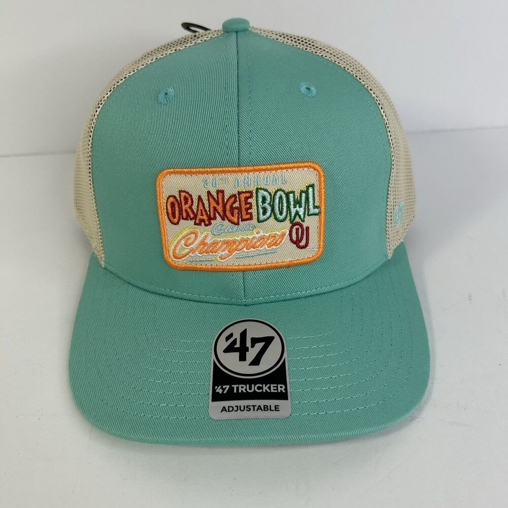 '47 Brand Hat Mens One Size 47 Trucker Oklahoma Sooners Orange Bowl Teal Mesh